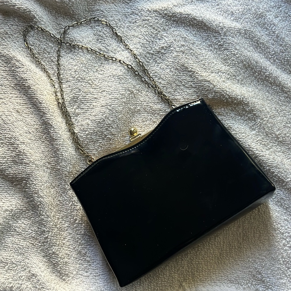 Vintage patent, leather clutch purse